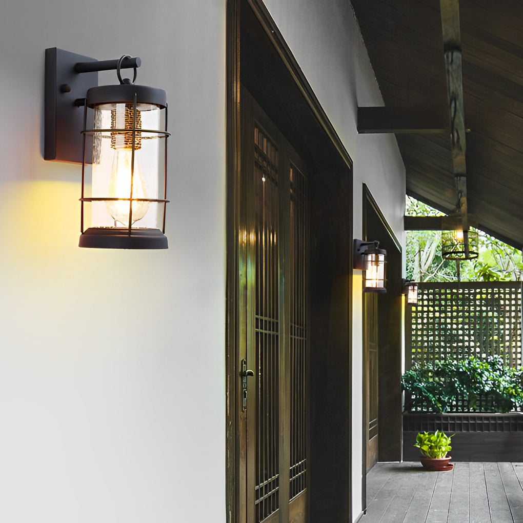Rustic Outdoor Wall Lantern Iron Bubbles Glass E27 Black Waterproof Industrial Retro Porch 12 Inch