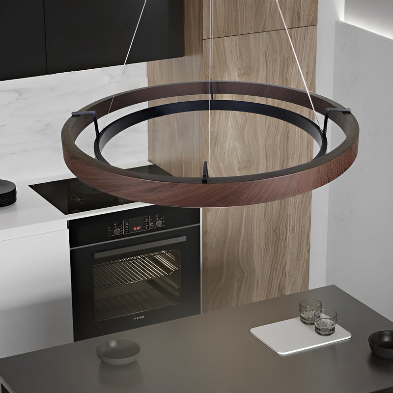 Modern Round LED Ring Chandelier Black Minimalist Ceiling Light for Dining Room and Living Room