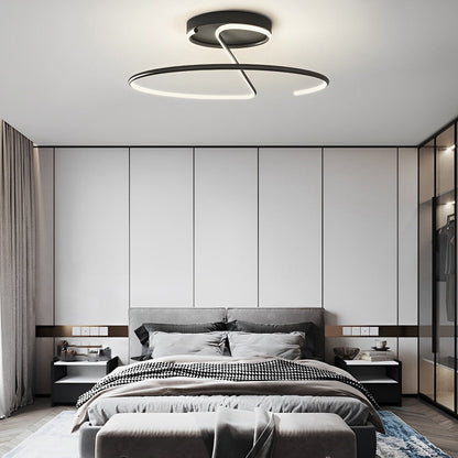 Semi-Circle Dome Semi-Flush Mount Ceiling Light — Modern Streamlined Metal Silicone LED White Black 16 20 24 Inch