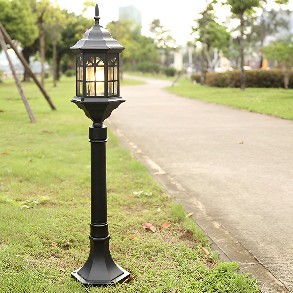 Modern Industrial Slim Post Outdoor Lamp Black or Bronze Die-Cast Aluminum Cylindrical Glass 32 Inch
