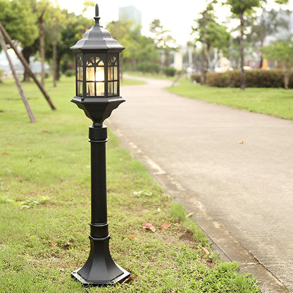 Modern Industrial Slim Post Outdoor Lamp Black or Bronze Die-Cast Aluminum Cylindrical Glass 32 Inch