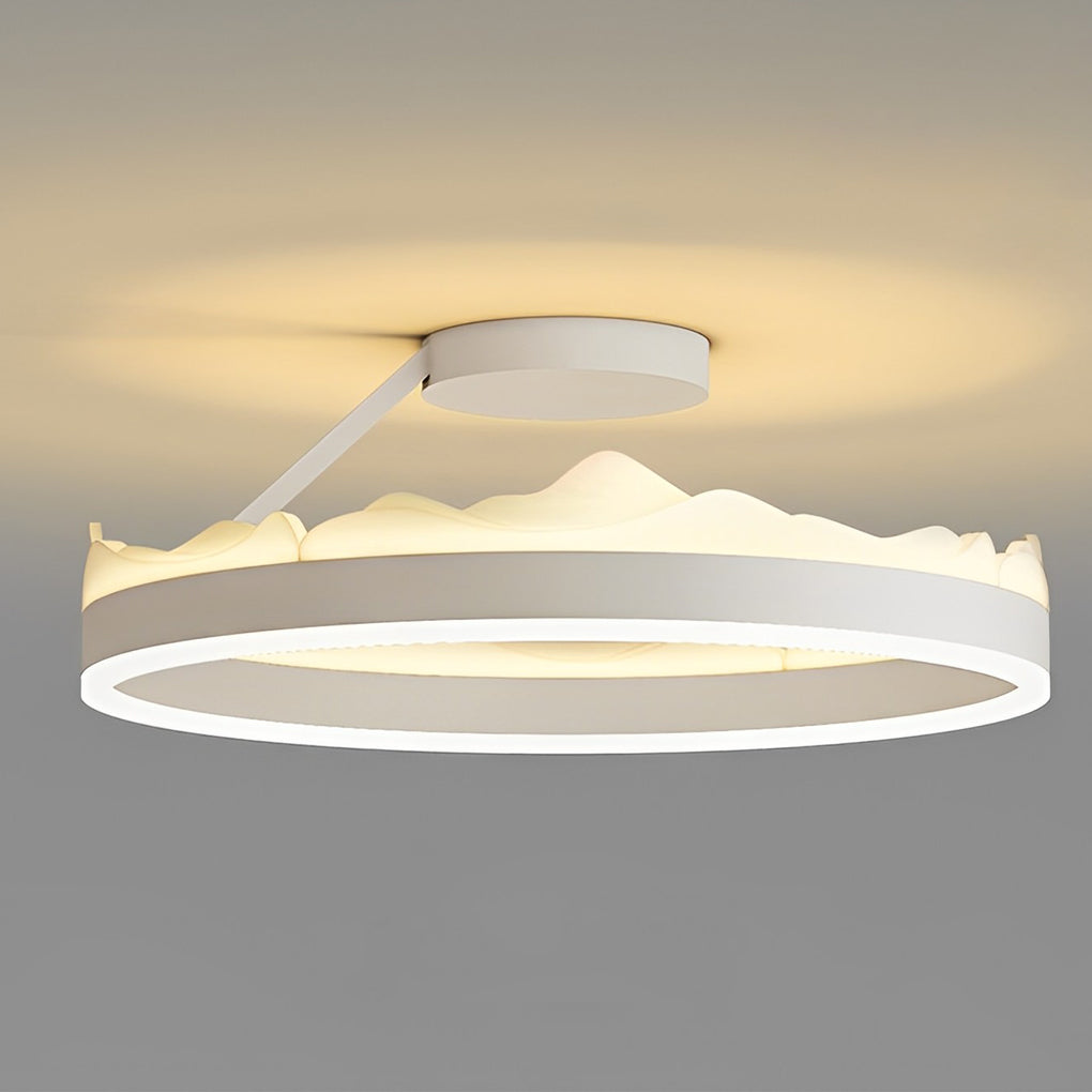 Round LED Semi-Flush Mount Ceiling Light Nordic Modern Iron Acrylic White Stepless Dimmable 16 20 Inch