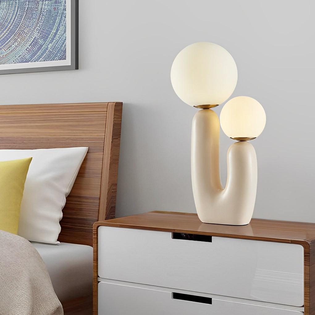 Modern Table Lamp Cactus Sculptural Resin 2 Light G9 Globe Shades Nordic Beige Warm White 3000K Bedside Accent 18 Inch