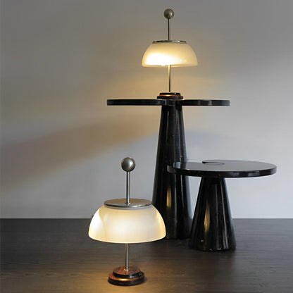 Ribbed Glass Bowl Table Lamp Modern Italian Accent Light with Metal Base Black or Silver 18.9 Inch