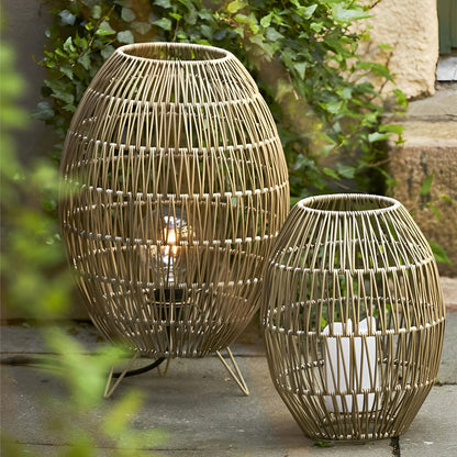 Handmade Rattan Oval Cage Outdoor Floor Lamp IP65 E27 Retro Rustic Iron