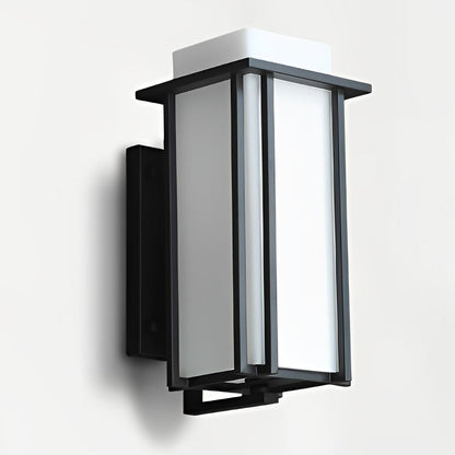 Modern Square Black Outdoor Wall Lantern Iron Milky Glass E27 2 Sizes