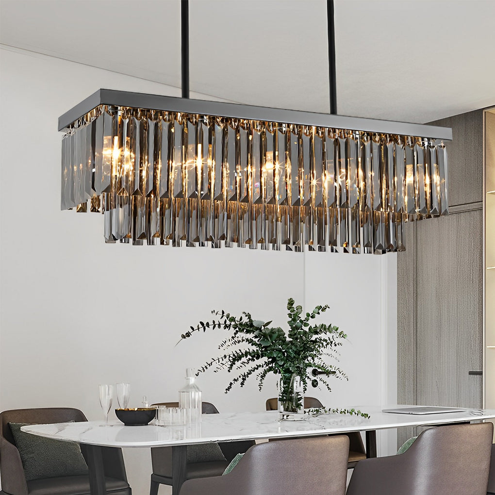 Rectangular Smoke Gray Crystal Chandelier Stainless Steel E14 3-Step Dimming Retro Nordic
