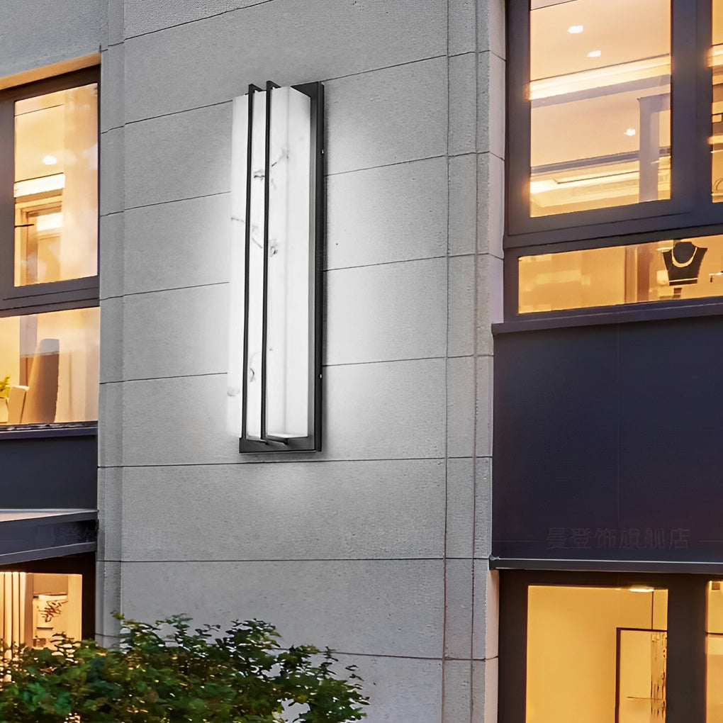 Modern LED Outdoor Wall Sconce Stainless Steel Resin Marble Shade IP54 28W 3CCT Black 27 Inch