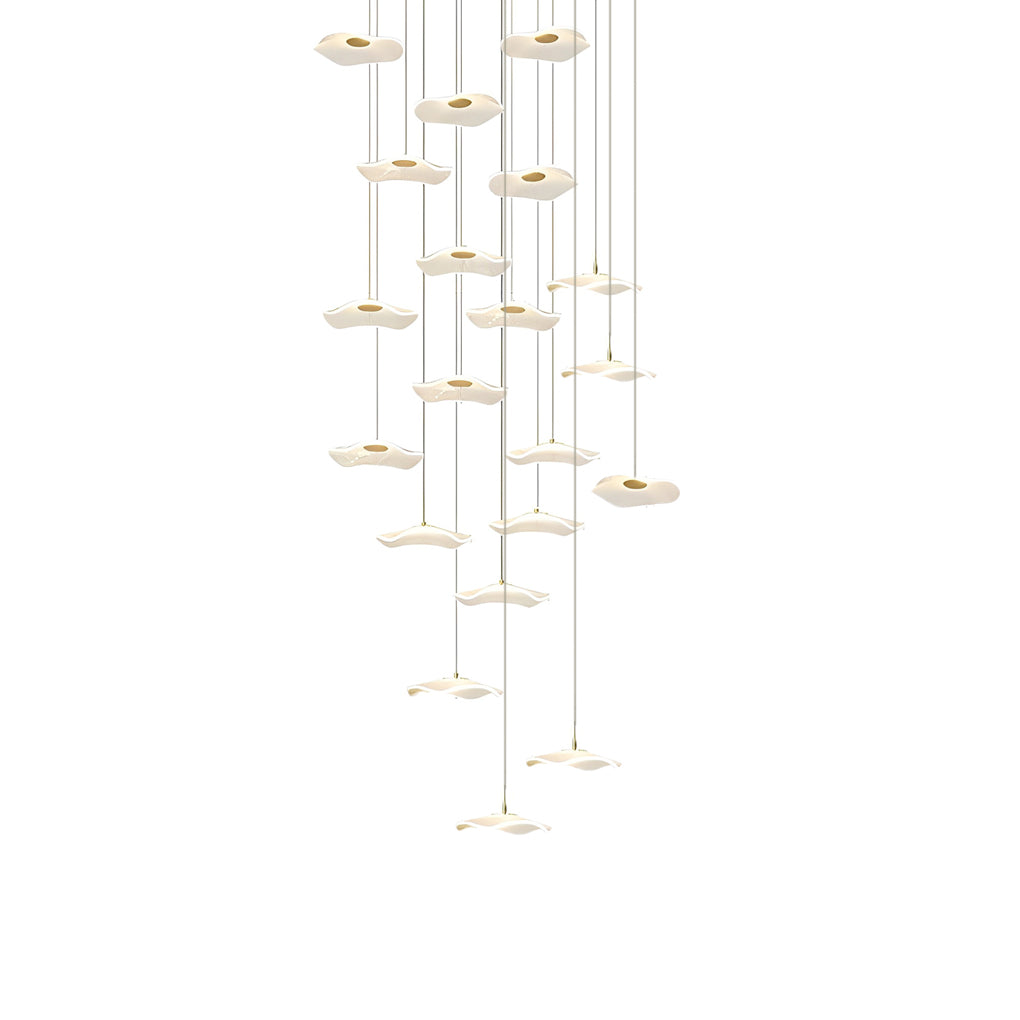 Staircase Chandelier Iron Acrylic Lotus Leaf Integrated LED Modern Retro Fixed Neutral White Dual Voltage Six Configurations 9-Light to 36-Light
