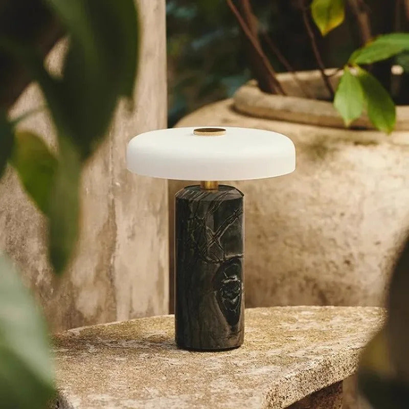 Modern Rechargeable LED Table Lamp Touch Dimmable Marble Base Blown Glass Shade Wireless Charger 3000K Denmark 8.27 Inch