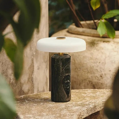 Modern Rechargeable LED Table Lamp Touch Dimmable Marble Base Blown Glass Shade Wireless Charger 3000K Denmark 8.27 Inch