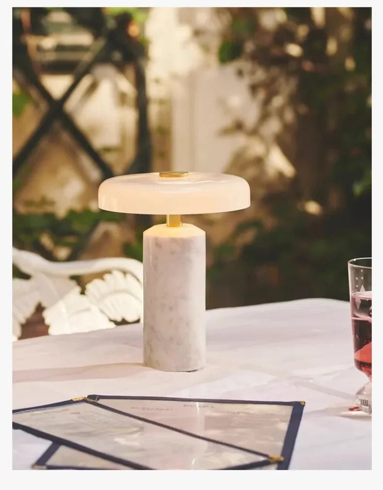 Modern Rechargeable LED Table Lamp Touch Dimmable Marble Base Blown Glass Shade Wireless Charger 3000K Denmark 8.27 Inch
