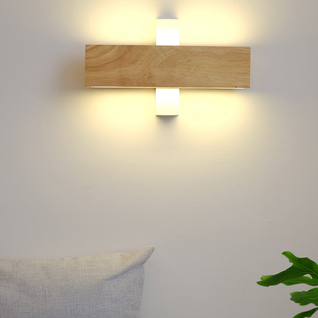 Wood LED Wall Sconce Rotatable Minimalist Warm White Bedroom Hallway 3 Sizes