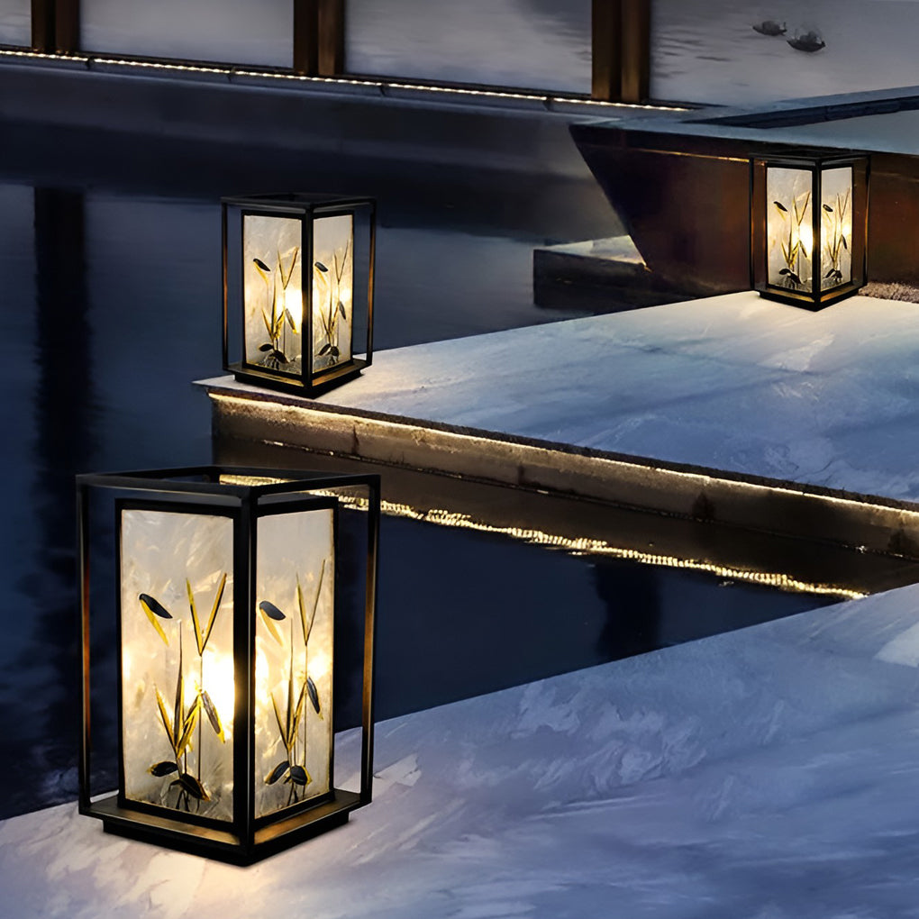 Artistic Solar LED Bollard Light Landscape Pattern Outdoor Pathway Lighting Waterproof Steel Acrylic E27 IP55