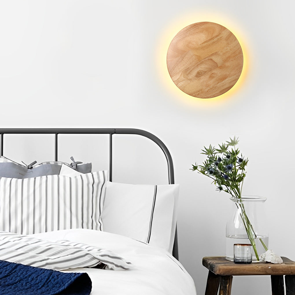 Nordic Wood Wall Sconce Round Oval LED Bedside Warm White Oak Modern Scandinavian