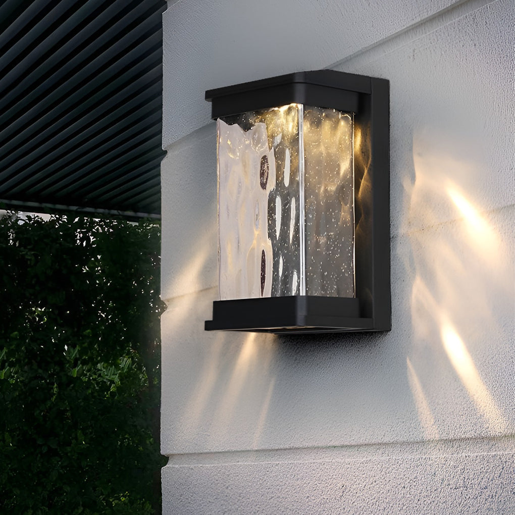 Modern Black Outdoor Wall Sconce Stone Texture Glass LED 18W IP65 95-265V