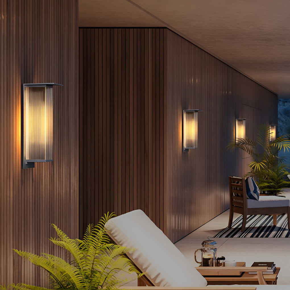 Modern Ribbed Acrylic Outdoor Wall Sconce Solar or Hardwired LED 3 Heights