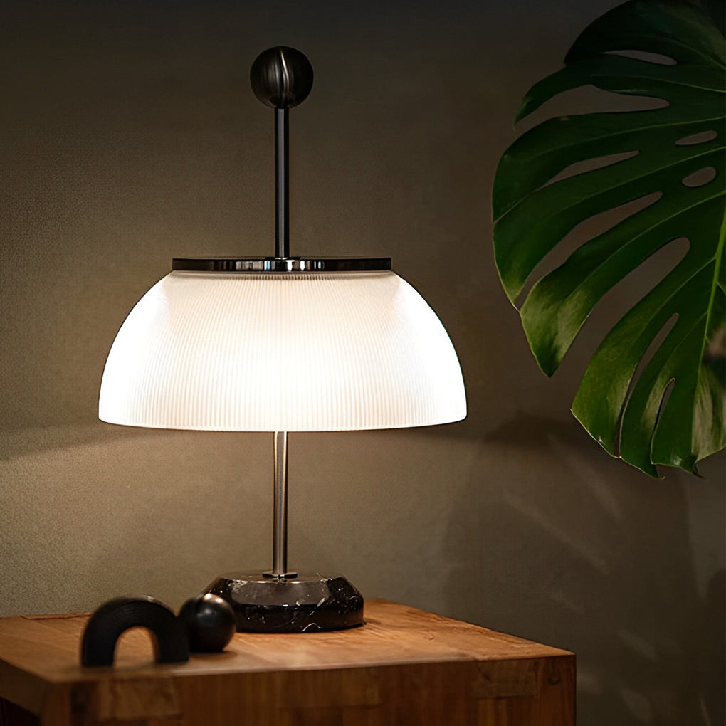 Ribbed Glass Bowl Table Lamp Modern Italian Accent Light with Metal Base Black or Silver 18.9 Inch