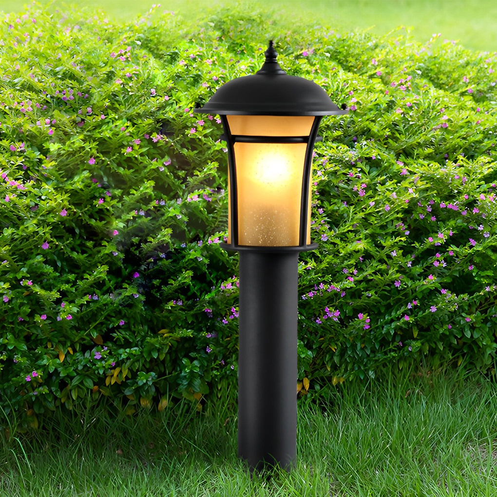 Old England Style Outdoor Garden Post Light Black Iron Handmade Glass LED 3 Heights Yard Path