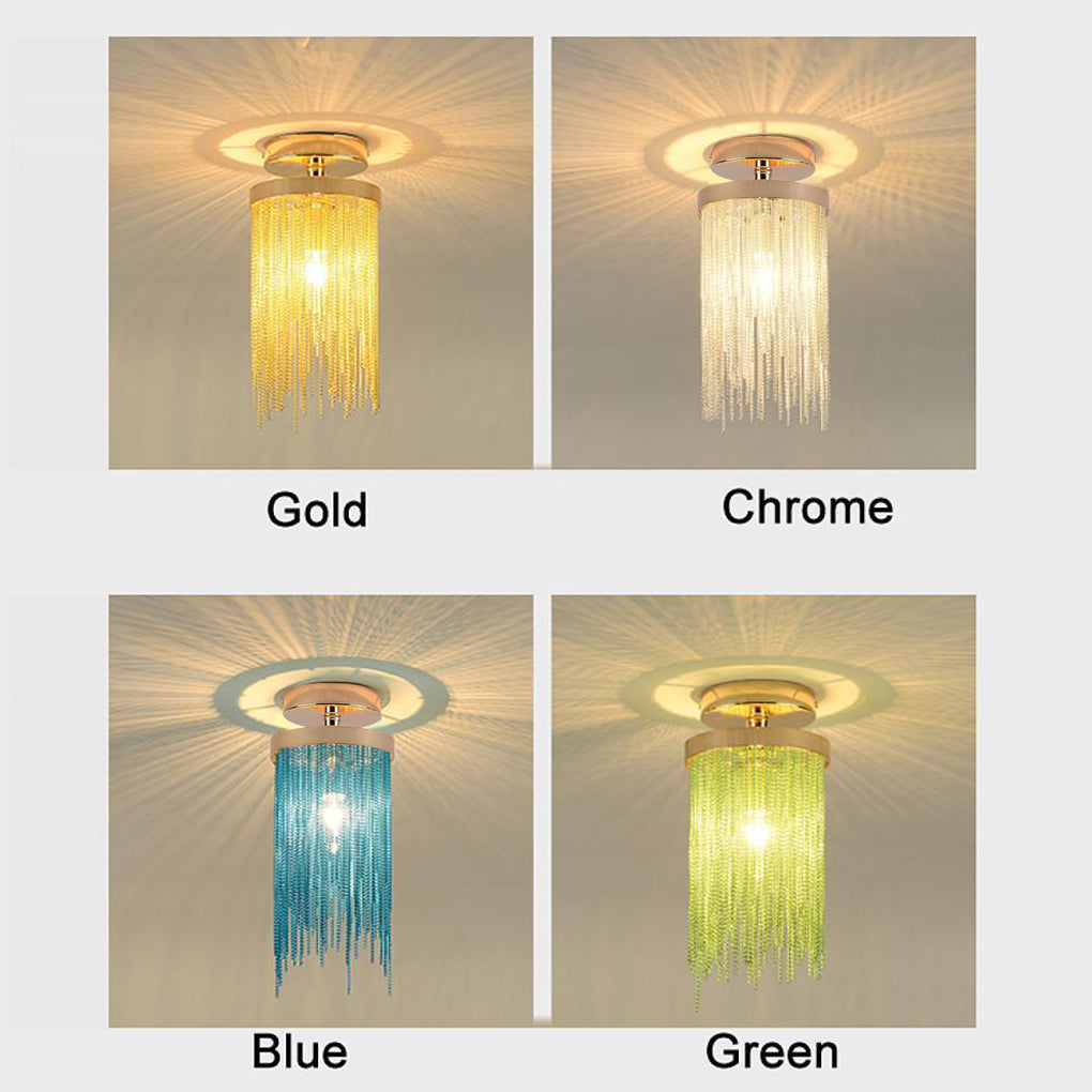Tassel Semi Flush Mount Ceiling Light Modern Farmhouse Metal Gold Chrome Blue Green