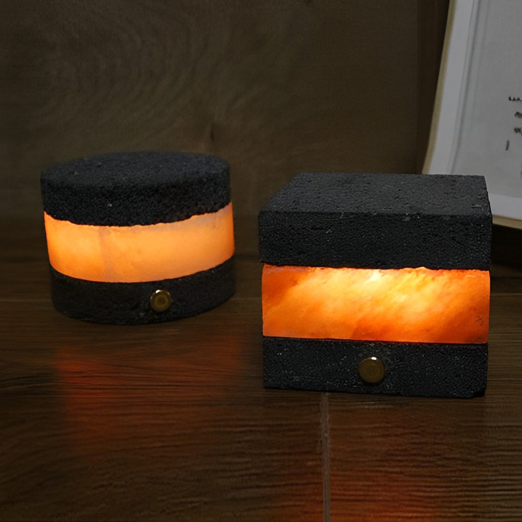 Modern Rechargeable LED Table Lamp Volcanic Brick Texture Touch Dimmable Cordless Mini Accent Warm White 2400K Round Square