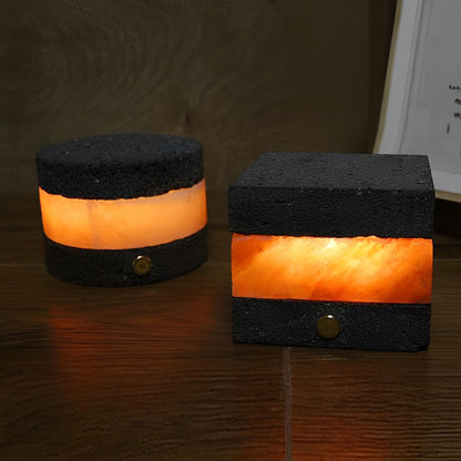 Modern Rechargeable LED Table Lamp Volcanic Brick Texture Touch Dimmable Cordless Mini Accent Warm White 2400K Round Square