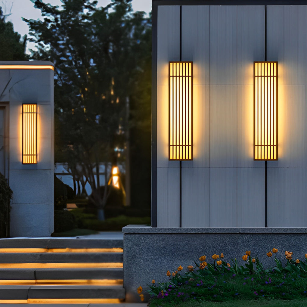 Rectangle LED Outdoor Wall Light Retro Grid Stainless Steel PC Brown IP65 CRI80 4 Heights Garden Villa