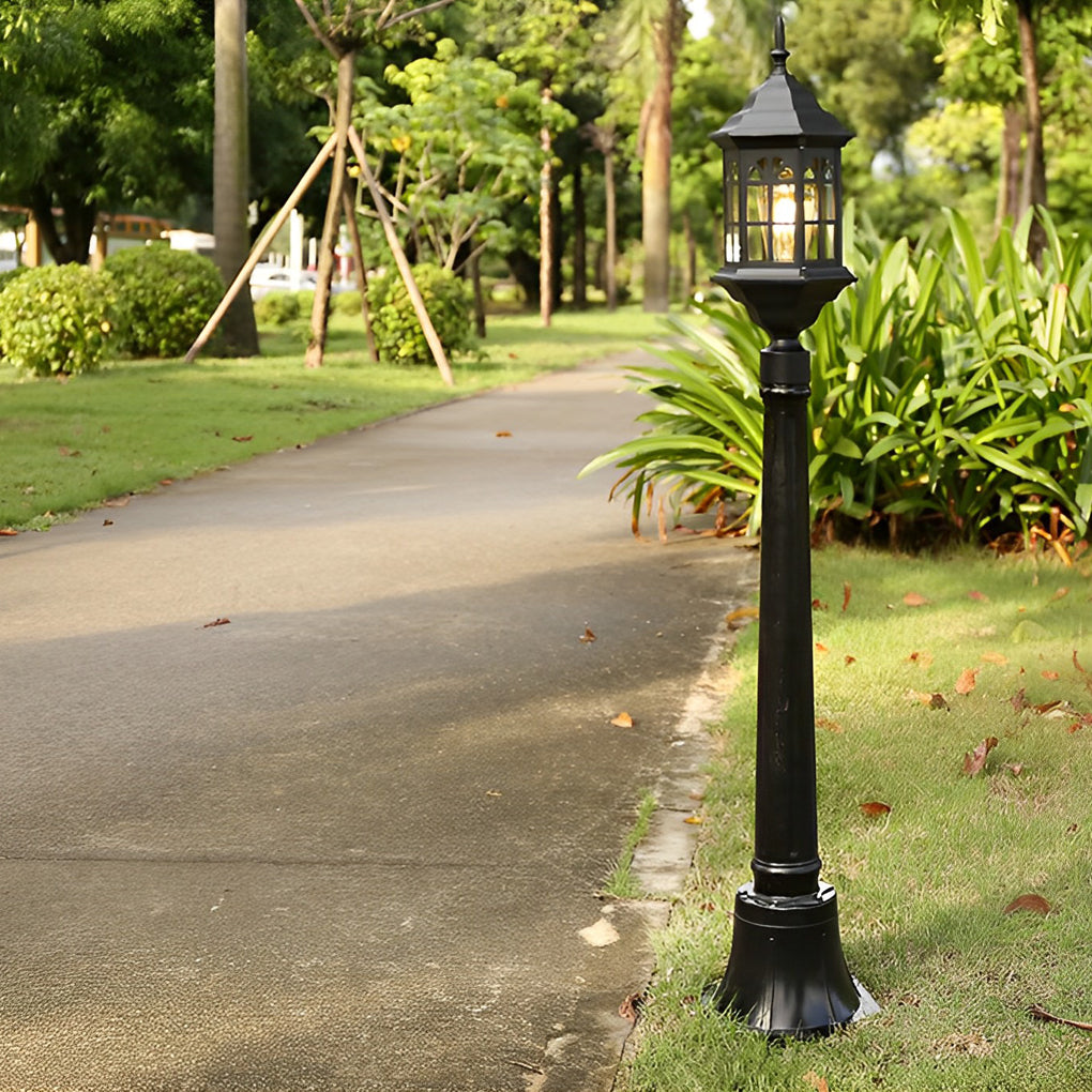 Modern Industrial Slim Post Outdoor Lamp Black or Bronze Die-Cast Aluminum Cylindrical Glass 32 Inch