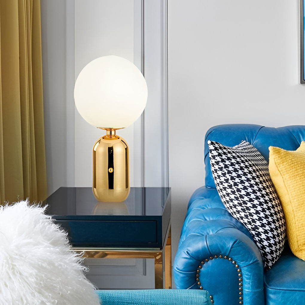 Modern Table Lamp Frosted Glass Globe Electroplated Metal Column Nordic E27 LED Gold Black 3 Sizes Up To 19.3 Inch