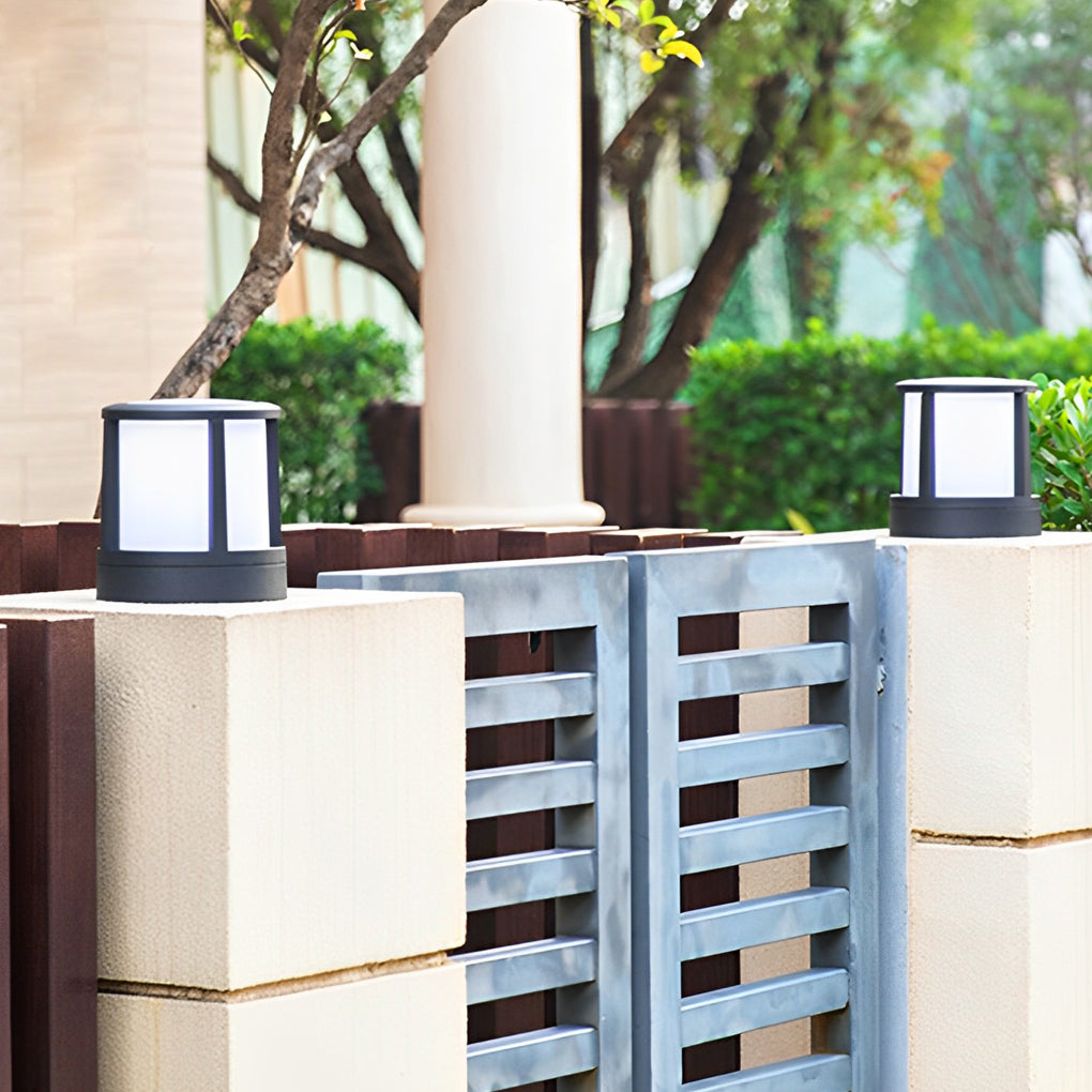 Modern Cylinder Die-Cast Aluminum Acrylic Outdoor Pillar Light Black White Hardwired IP65 700LM Garden Yard