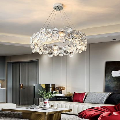 Round Bubble Crystal Chandelier Stainless Steel E14 3000K Electroplated Silver 4 Sizes Indoor