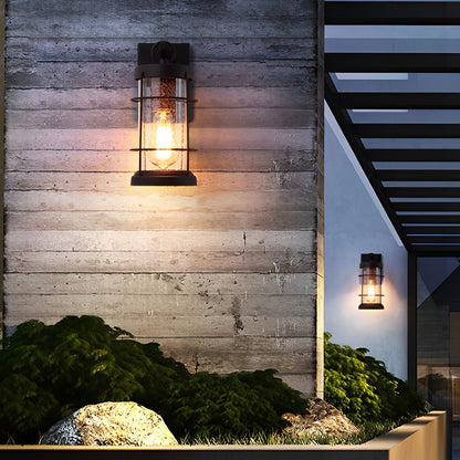 Rustic Outdoor Wall Lantern Iron Bubbles Glass E27 Black Waterproof Industrial Retro Porch 12 Inch