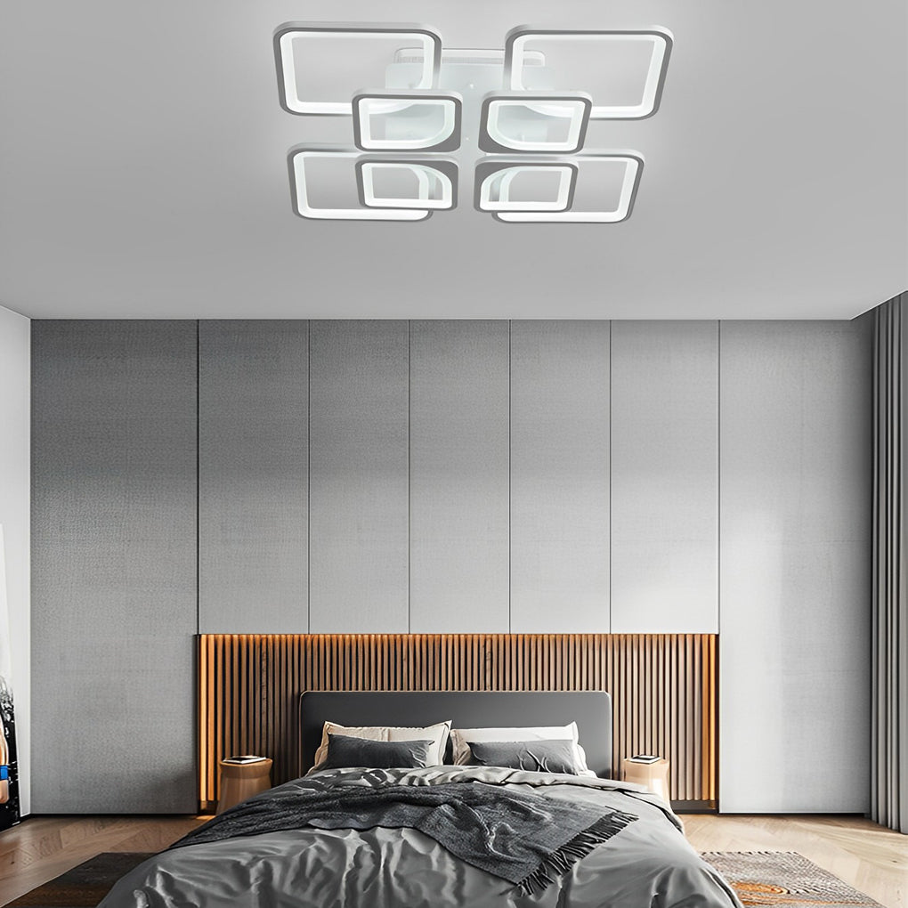 Square Internal External Semi-Flush Mount Ceiling Light — Modern White Iron Acrylic Dimmable Remote LED 5 8 Light