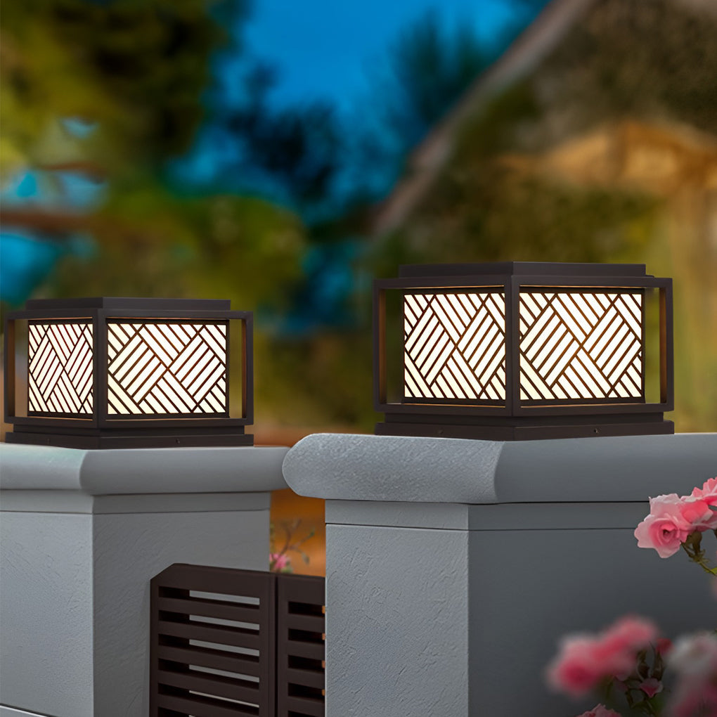 Modern Diamond Lattice Galvanized Steel Acrylic Solar or Hardwired Outdoor Pillar Light Waterproof 4 Sizes Villa Courtyard