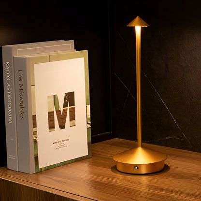 Rechargeable Mushroom Table Lamp Slim Aluminum Pina Cordless Touch Stepless Dimming 12H Black or Gold
