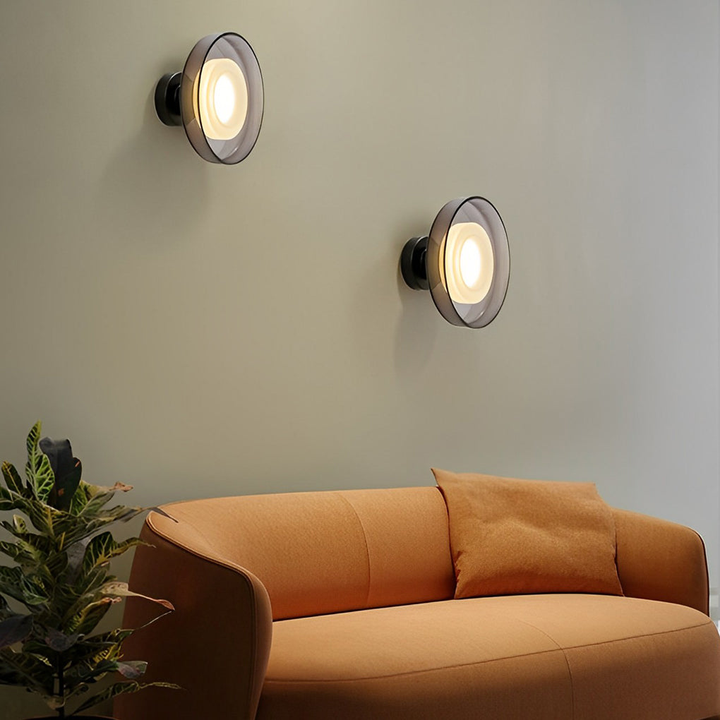 Modern Round Glass LED Wall Sconce – Smoke Gray Postmodern Wall Light