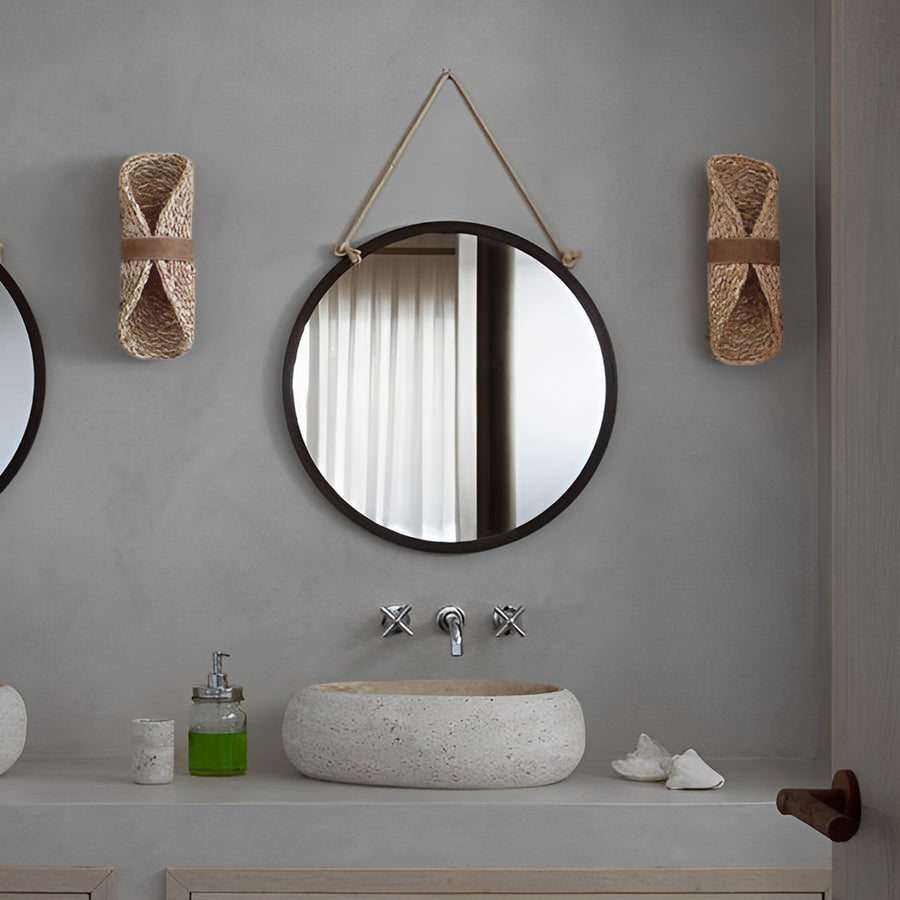 Japanese Rattan Wall Sconce – Handwoven Wood LED Up & Down Wall Light for Modern Interiors