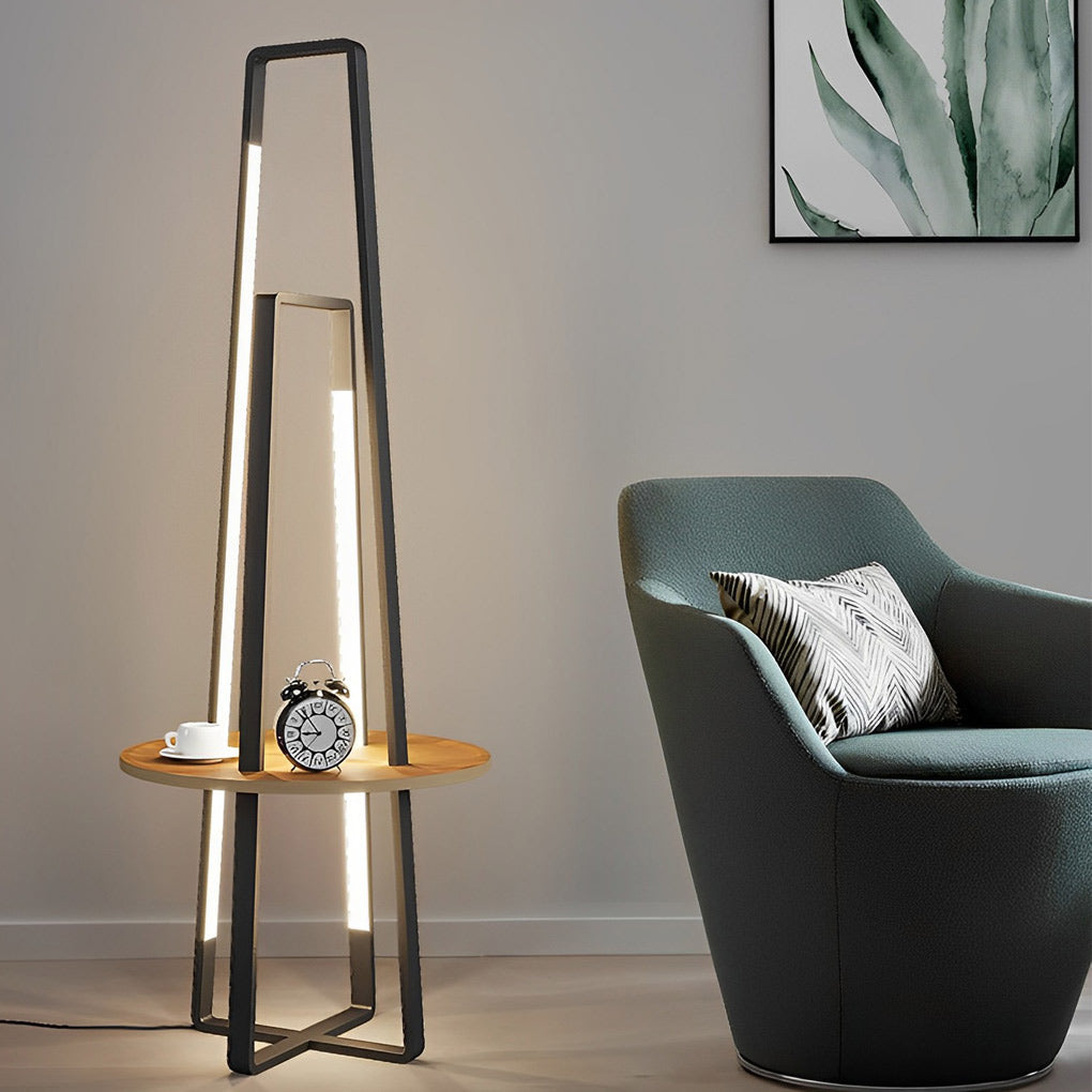 Modern Floor Lamp with Tray Dual Stand LED Remote Dimmable 3000K 6000K Black Metal Wood Tray Living Room Bedside 63 Inch