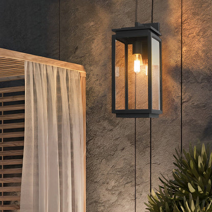 Modern Black Rectangular Glass Outdoor Wall Lantern E27 3 Heights Waterproof