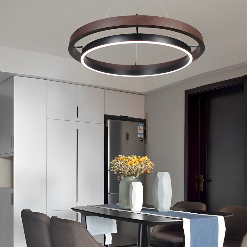 Modern Round LED Ring Chandelier Black Minimalist Ceiling Light for Dining Room and Living Room
