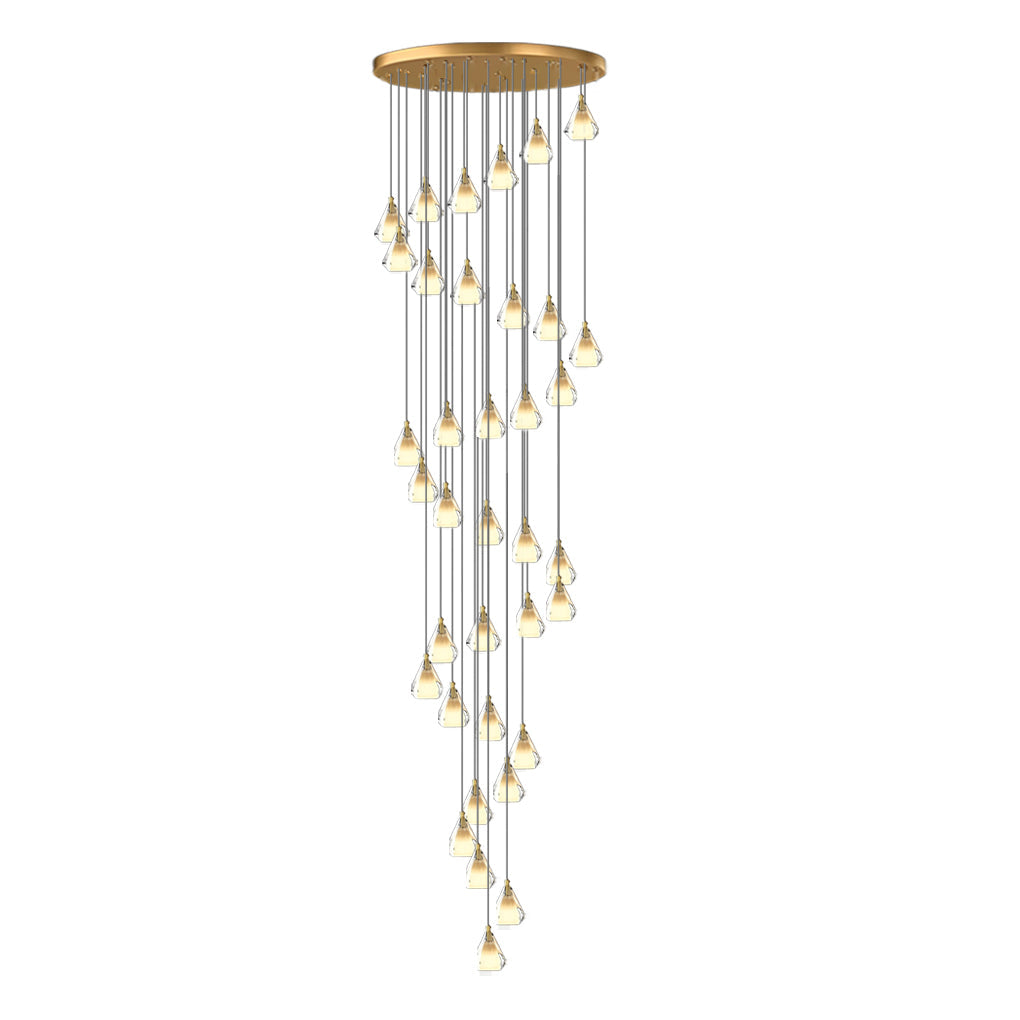 Staircase Chandelier H65 Brass Crystal Shade Brushed Copper Gold Integrated LED Modern Retro Nordic 3-Step Colour Temperature Five Configurations 9-Light to 36-Light