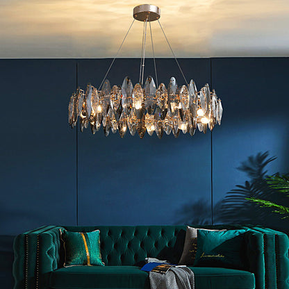 Nordalight Smoke Gray Crystal Chandelier Round Iron Oval K9 LED Modern Nordic