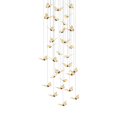 Staircase Chandelier Iron Aluminum Acrylic Butterfly Black Gold Electroplated Integrated LED Modern Retro 3-Step Colour Temperature Five Configurations 9-Light to 30-Light