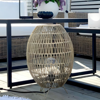 Handmade Rattan Oval Cage Outdoor Floor Lamp IP65 E27 Retro Rustic Iron