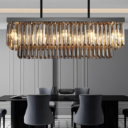 Rectangular Smoke Gray Crystal Chandelier Stainless Steel E14 3-Step Dimming Retro Nordic