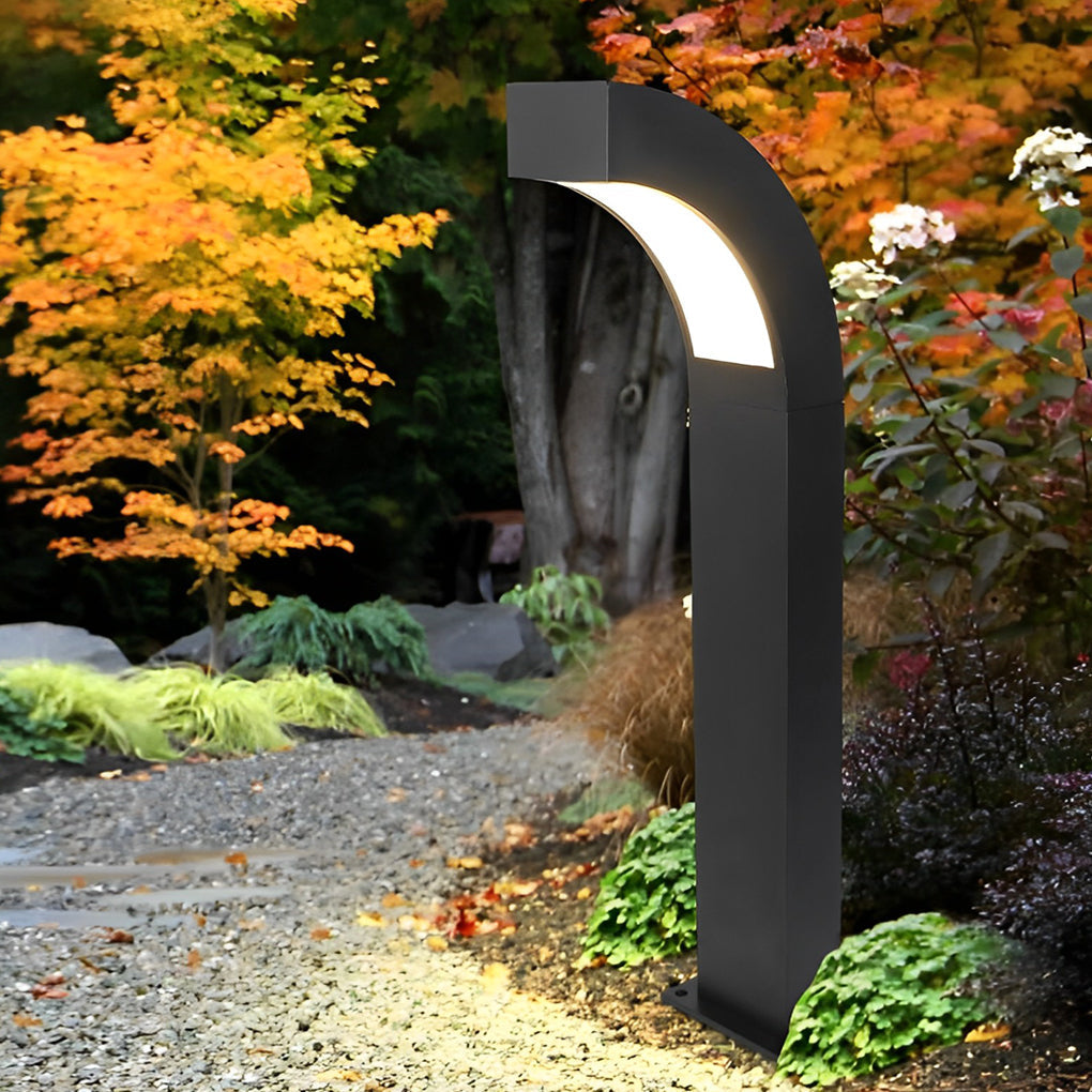 Curved Die-Cast Aluminum LED Path Light Black Minimalist Outdoor Landscape 24'' IP65