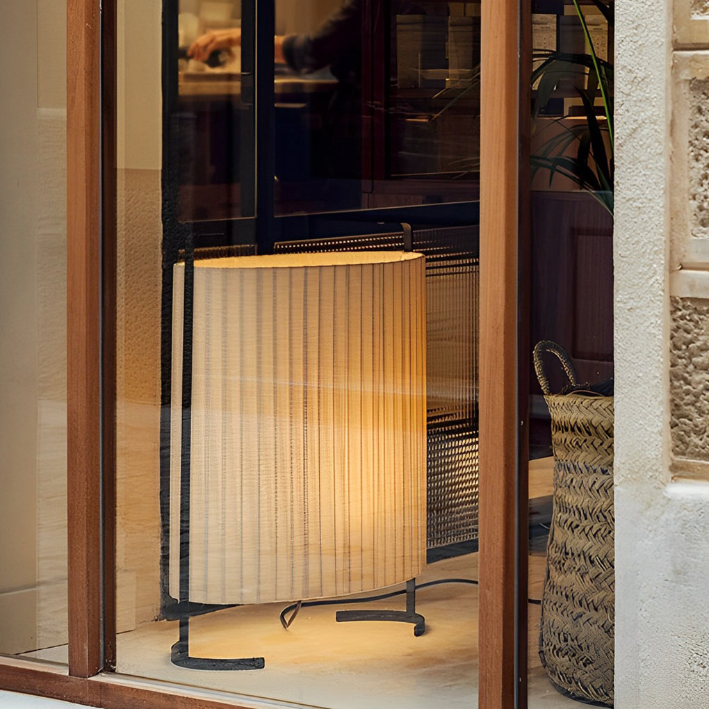 Japanese-Style Fabric Drum LED Outdoor Floor Lamp IP54 Aluminium 12W 3000K