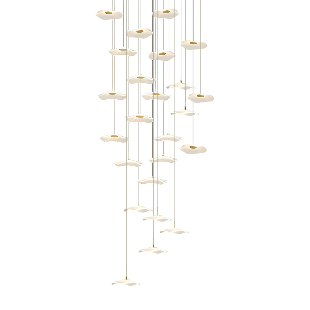 Staircase Chandelier Iron Acrylic Lotus Leaf Integrated LED Modern Retro Fixed Neutral White Dual Voltage Six Configurations 9-Light to 36-Light