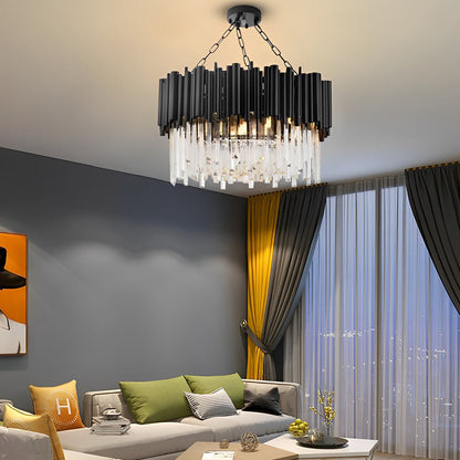 Nordalight Clear Crystal Chandelier Black Metal Circular Integrated LED Modern Nordic
