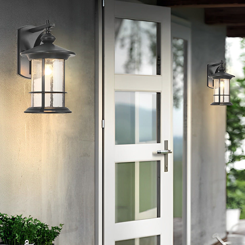 Retro Outdoor Wall Lantern Aluminum Alloy Glass E27 IP44 Waterproof Black American Garden Porch